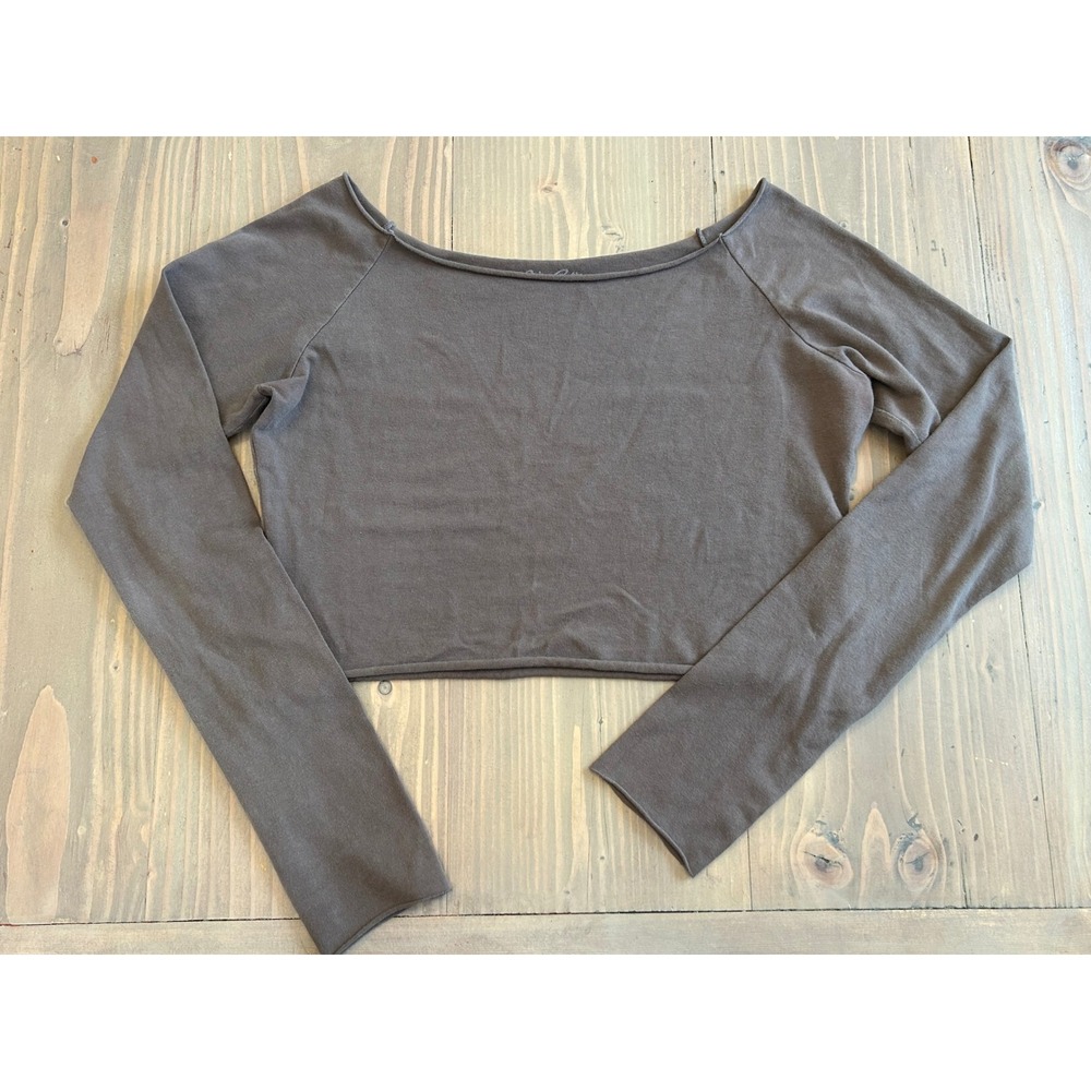 A26 John Galt Brandy Melville Gray Long Sleeve Scoop Neck Crop Top One Size